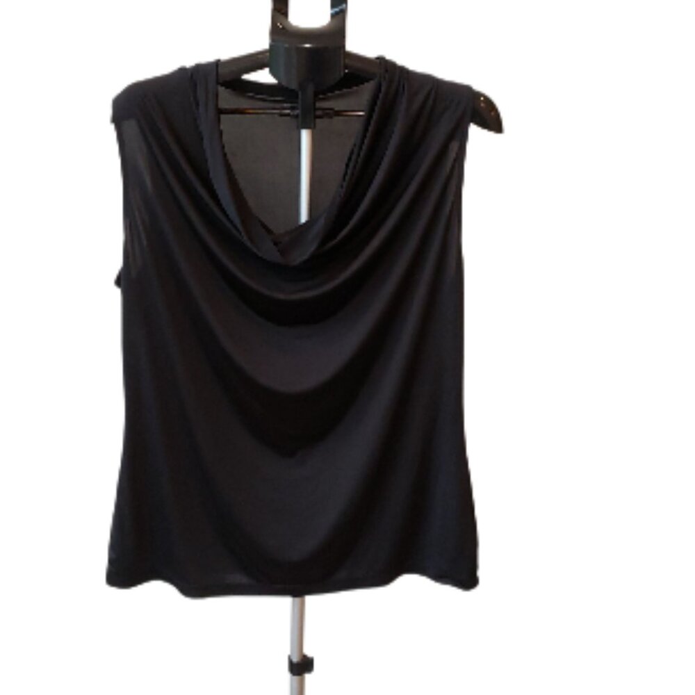 Worthington Black Draped Mock Neck Tank, Size:  XL